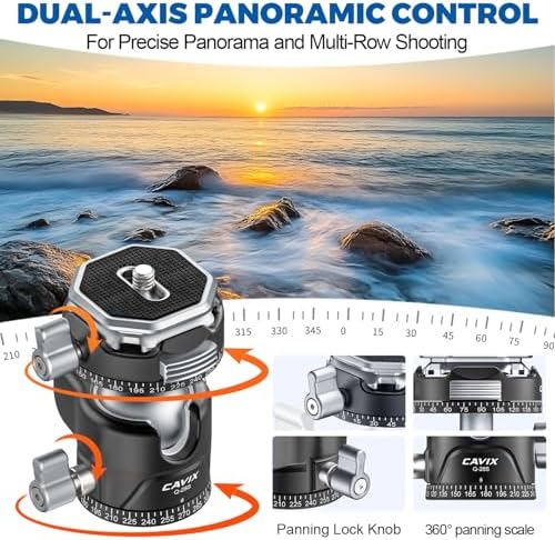 CAVIX Ball Head, Tripod Ball Head Mount 1/4" & 3/8" with Arca Quick Release Plate, 360° Rotating Panoramic Ball Head for DSLR Camera,Tripod,Monopod,Slider,Camcorder - 11 lbs/5kg Load - Image 3