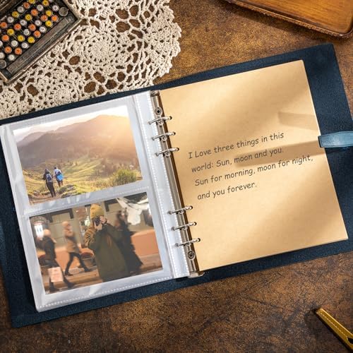 Leather Photo Album for 4x6 Pictures Album Book With Writing Space for Family Wedding Anniversary Birthday Christmas Baby Vacation, Gift for Anniversary (Blue Heart) - Image 4