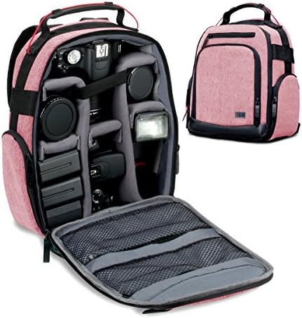 USA Gear Portable Camera Backpack for DSLR with Customizable Accessory Dividers, Weather Resistant Bottom and Comfortable Back Support - Compatible with Canon, Nikon, Sony, Fujifilm, and More (Red) by USAGEAR