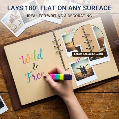 Vintage PU Leather DIY Scrapbook, 6-Ring Refillable 180° Lay Flat Photo Album Holds 220 4x6 Photos, 25 Blank Pages, Gift for Wedding Baby Travel Family - Blue - Image 5