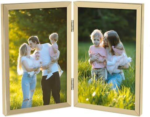 Golden State Art 4x6 Double Picture Frame with Real Glass, Light Gold by GoldenStateArt