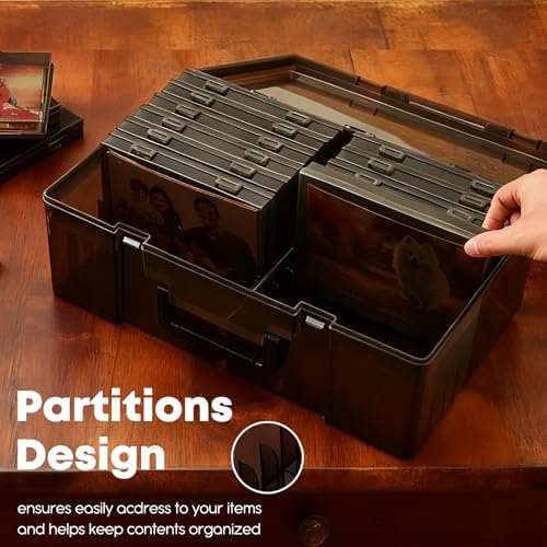 ALINK Photo Storage Box 5" x 7" with Handle, 18 pcs Photo Container Organizer and Craft Keeper, Portable Picture Case with Label for Arts, Crafts, Sewing, Stickers, Office, Seeds - Black - Image 5