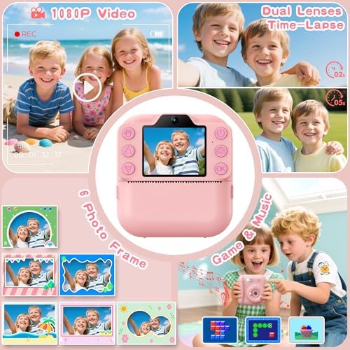 Kids Instant Camera with 64GB SD Card, Portable Digital Camera Toy for Girls and Boys Ages 3-12, Toddler Christmas and Birthday Gift for 3 4 5 6 7 8 9 10 Year Old Kids (Blue) (Pink) - Image 3