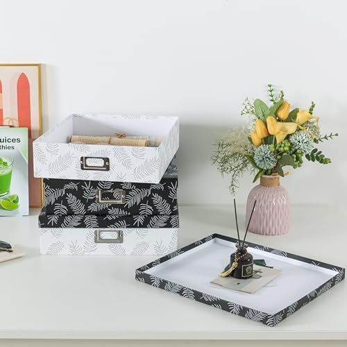 SLPR - Black and White Decorative Storage Boxes with Lids, Set of 3 - Image 6