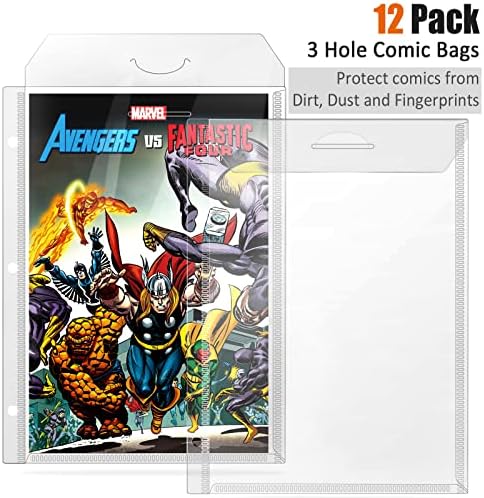 Comic Book Bags, Binder Sleeves for Comic Books, 12 Pack Comics Protector Bags - Image 2