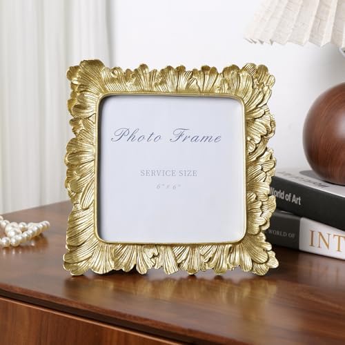 Cuspin 6x6 Picture Frame, Gold Vintage Resin Square Frames Home Decor - Image 2