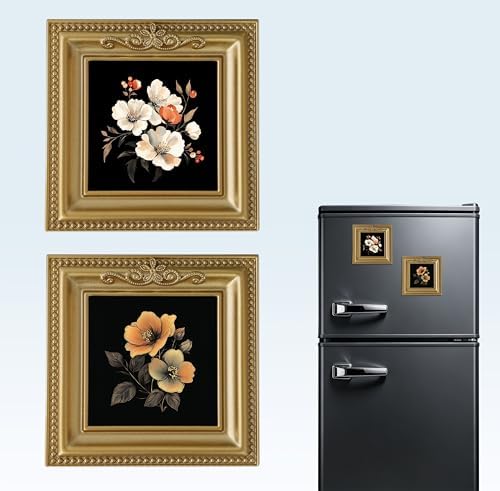 Vintage Mini Gold Magnetic Picture Frames for Refrigerator, 2-Pack Antique Magnet Photo Frames, Magnetic Photo Sleeves for Wallet Photos, Mini Art & Metal Surface Decor by curtaintiebacks