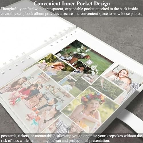 MARCADORUS White Scrapbook Album, 8 x 8 Inch Blank Scrap Book, 30 Sheets / 60 Pages (250gsm), Mini Memory Book with Ribbon, Acid Free & Archival Safe for Wedding, Travel and Guest Book. - Image 4