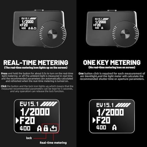 Camera Light Meter, Photography Reflection Meters with Spring-Loaded Cold Shoe Mount & OLED Display, Real-Time Metering Function, Type-C Charging, for Photography Light Measurement - Image 3
