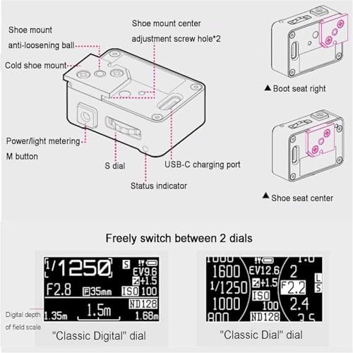 Camera Light Meter, High Precision Film Camera Exposure Meter, 30° Average Metering, with 0.96in OLED Screen, Adjust ISO, Aperture and Shutter Speed Photography, for Vintage Cameras - Image 3