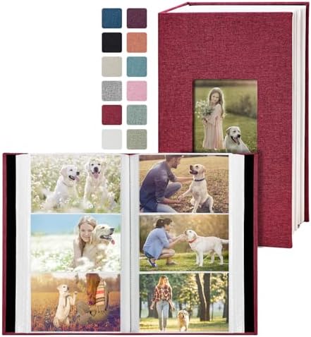 Photo Album 4x6 with 420 Pockets, Slip-in Picture Albums, Linen Cover Memory Book with Front Window, Vertical pages Photo Book for Wedding, Family, Anniversary, Baby, Vacation(Red) by HenPisen
