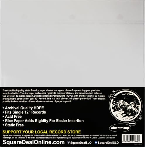 (100) 12 Inch Record Inner Sleeves - 3-Layers of Archival Quality, Anti-Static HDPE with Rice Paper Enclosed Insert for Extra Rigidity #12IM - Image 2