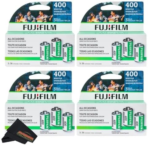 Fujifilm Fujicolor 400 Color Negative Film (35mm Roll Film, 3x36) + Sunshine Photo Microfiber Cleaning Cloth (4 Pack) by FUJIFILM