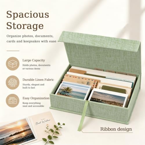 5x7 Photo Storage Box, Premium Linen Memory Box for Photos, Pictures, Certificates, Scrapbooking Supplies & Jewelry - Portable, Stackable Organizer for Home, Crafters & Collectors - Image 2