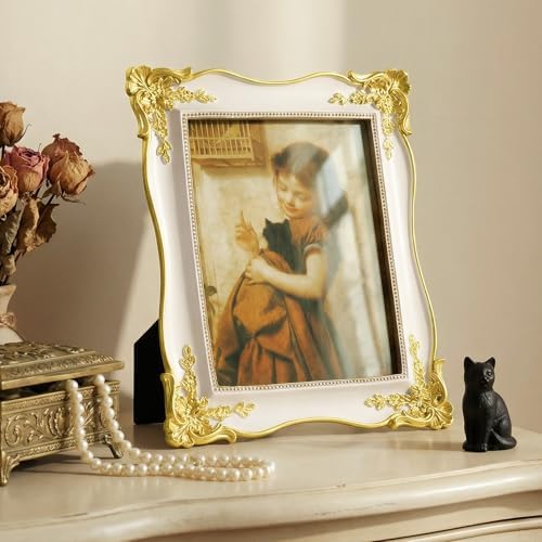 Cuspin 8x10 Vintage Picture Frame White and Gold, Decorative Photo Frame - Image 2