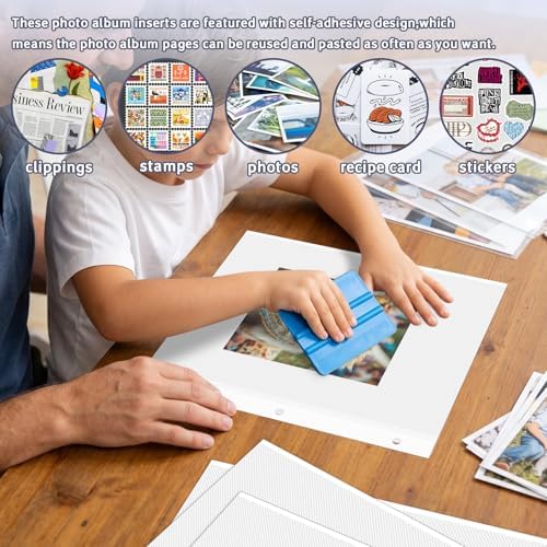 VOKOY 15 Sheets/30 Pages Photo Album Pages for 3 Ring Binder, Self Adhesive Scrapbooking Album Refill Pages Replacement Photo Album Sheets for 2x3 4x6 5x7 8x10 Photo or Cards, 11 x 9 Inch - Image 5