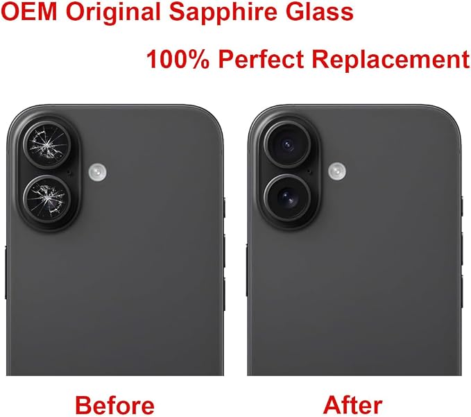 2 Set Back Rear Camera Lens Glass Replacement for iPhone 16 and iPhone 16 Plus with Reparing Toolkit - Image 5