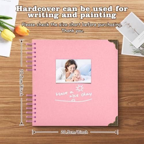 8x8 Inch Pink DIY Scrapbook Album, Hardcover Memory Book, 40 Pages (20 Sheets) Kraft Photo Album for 4x6 / 5x7 Pictures, Perfect for Wedding, Family, Anniversary, Christmas & Travel Memories - Image 2