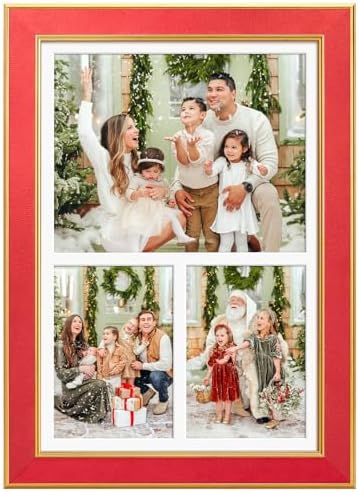 Suede P538-1116 11x16 Picture Frame Display 3 Opening One 8x10 Picture Frames and 5x7 Double Picture Frames Collage Wall Decor with Mat,Multi Photo Frame for Plexiglass,Wall Decor,1Pack,Red - Image 3