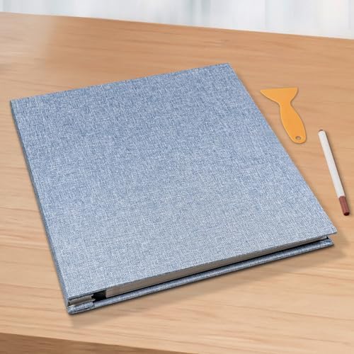 Large Photo Album Scrapbook – Holds 4x6, 8x10 Pictures – Self-Adhesive Pages for Baby, Wedding, Travel & Family Memories | Includes Metallic Pen & Scraper/Light Blue Large DIY Memory Book for Gifts - Image 6