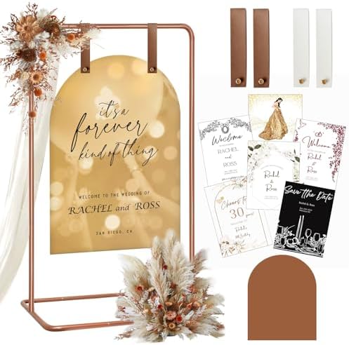 Wedding Sign Holder, Adjustable Welcome to Our Wedding Sign Stand W/Design Bundle & Leather Sign Hanging Straps, Heavy Duty Easel Stand for Sign, Wedding Seating Chart Stand, Easel for Display by Furosa