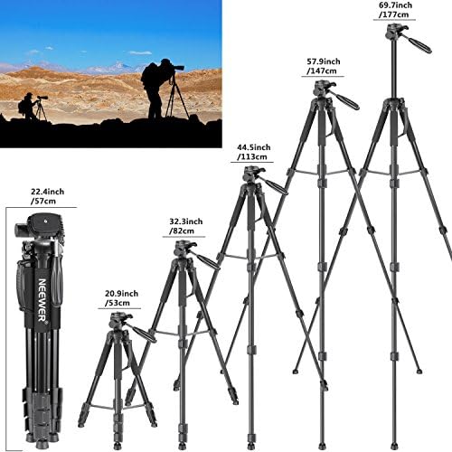 NEEWER Portable Aluminum Alloy Camera 2 in 1 Tripod Monopod Max. 70"/177cm with 3 Way Swivel Pan Head and Carrying Bag for DSLR, DV Video Camcorder (SAB264, Black) - Image 4