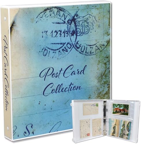 UniKeep Postcard Collector Storage Case with 20 Pages - Holds up to 120 Postcards Measuring 4" x 6" - Additional Pages Can Be Added (Blue) by UniKeep