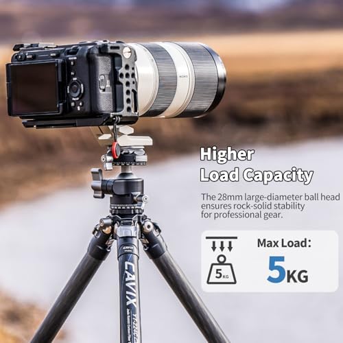 CAVIX Ball Head, Tripod Ball Head Mount 1/4" & 3/8" with Arca Quick Release Plate, 360° Rotating Panoramic Ball Head for DSLR Camera,Tripod,Monopod,Slider,Camcorder - 11 lbs/5kg Load - Image 2
