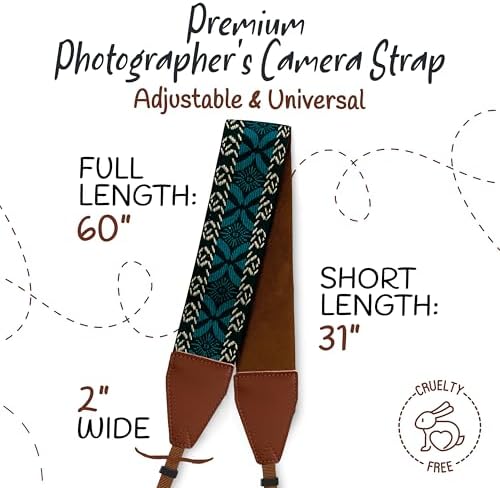 Art Tribute Camera Strap - Shoulder, Crossbody & Neck Camera Strap for Photographers, Fits All Cameras, Canon Nikon Sony Fujifilm, Padded Strap W/Quick Release, Embroidered Cotton & Leather Ends - Image 5