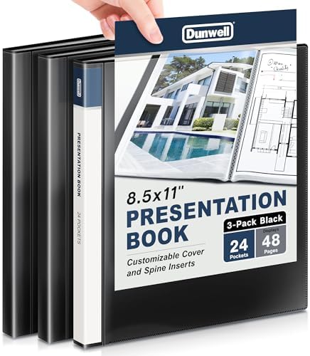 Dunwell Presentation Binder 24-Pocket, 8.5x11 Plastic Sleeves,3 Pack, Black by Dunwell