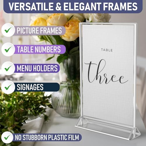 Silver Picture Frames Double-Sided, 6-Pack 5x7 Acrylic Table Number Holders, Clear Easel Stands for Signs, Silver Frames for Wedding Table Numbers, Menu Holders, Photo Displays for Events and Décor - Image 6