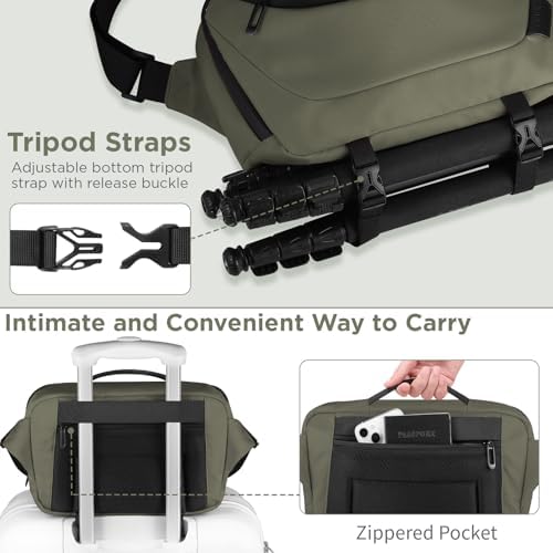 TAAOKA Camera Sling Bag,Travel Waterproof Camera Case with Tripod Holder,Lightweight DSLR/SLR/Mirrorless Small Camera Bags Crossbody for photographers (Dark Green) - Image 4