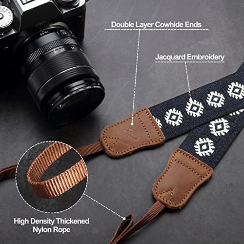 Padwa Lifestyle Camera Strap - 1.5" Crazy Horse Cowhide Head Cotton Strap,Vintage Embroidery Camera Straps for Photographers and All Cameras,Cute Adjustable Shoulder Neck Strap for Adults & Kids - Image 3