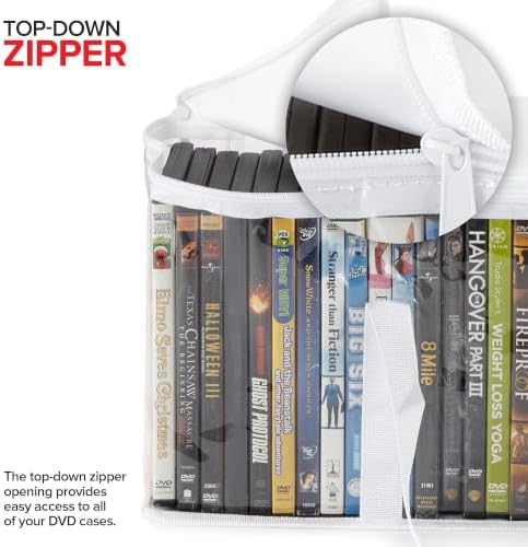 Stock Your Home DVD Storage Bags (Set of 2) Media Organizer Bag for DVDs, CDs, Blu Ray Disc, Movie Cases, VHS Box, Video Game Disks, Clear Plastic Holders with Carrying Handles and Zipper - White - Image 4