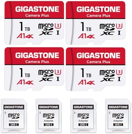 GIGASTONE 1TB Micro SD Card 4-Pack, Camera Plus, Action Camera, A1 Run App for Smartphone, 150MB/s, 4K Video Recording, Micro SDXC UHS-I A1 U3 Class 10 by Gigastone