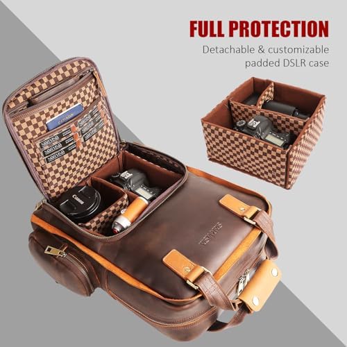 STAR VISTA Bernini Vintage Full Grain Leather Camera Backpack for DSLR/SLR, Camera Case for Photographers, with Tripod Holder, Fits 15.6" Laptop, Casual Outdoor Rucksack, YKK Zippers - Image 3