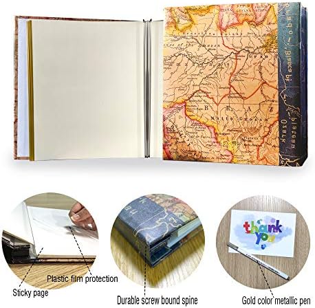 Holoary Self Adhesive Page Photo Album with Metallic Pen Magnetic Self-Stick Scrapbook for 3x5 4x6 5x7 6x8 8x10 Hand Made DIY 40 pages Albums, Printed Kraft Paper Cover Old Map Adventure Memory Book - Image 4