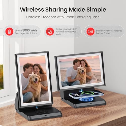 BIGASUO Digital Picture Frame Frameo 10.1", WiFi Photos & Videos Sharing, 3000mAh Battery & Wireless Charging, 1280x800 IPS Touch Screen, 32GB Storage, Support USB/SD Card - Image 3