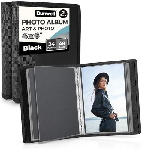 Dunwell 4x6 Photo Album & Art Portfolio Binder, 24 Clear Sleeves, Black by Dunwell
