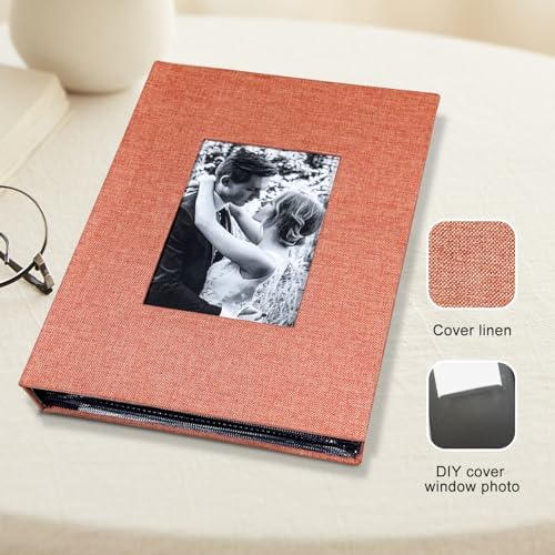 Photo Album 4x6 with 200 Pockets, Slip-in Picture Albums, Linen Cover Memory Book with Front Window, Black Page Vertical Photo Book for Wedding, Family, Anniversary, Baby, Vacation(Orange) - Image 7