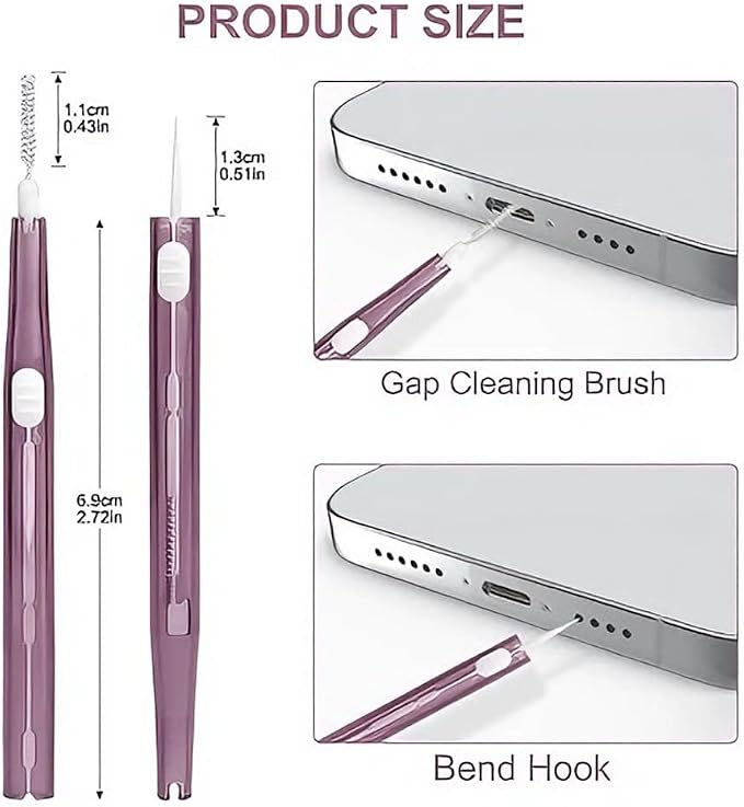 5Pcs Cleaning Kit Dual Side Multifunction Tools for iPhone 17 Pro - Purple | Anti-Clogging Mini Brushes Cleaner for Phone Camera Lens, Speaker and Receiver, Dual Side Multifunctional Cleaning Tool - Image 2