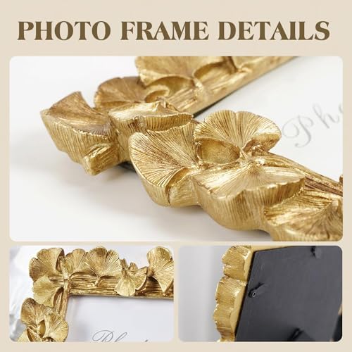 Cuspin Gold Picture Frame 4x6 Vintage Ornate Ginkgo Leaf Resin Photo Frame - Image 3