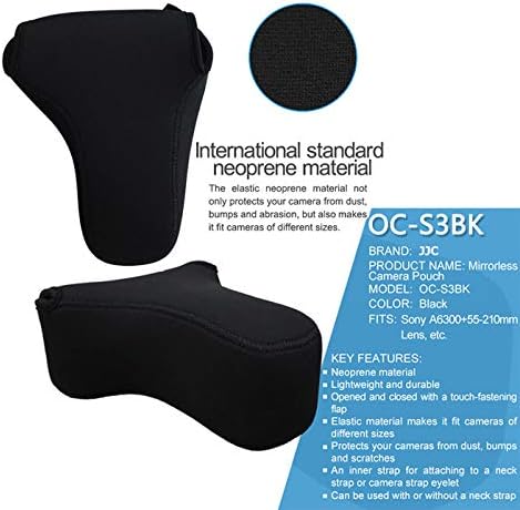 JJC Black Ultra Light Neoprene Camera Case for Sony a6600 a6500 a6400 a6300 a6100 a6000 a5100 w/55-210mm Lens, Pouch Bag for Fujifilm Fuji X-T30 X-T20 X-T10 W/ 55-200mm Lens, Elastic, Water Resistant - Image 2