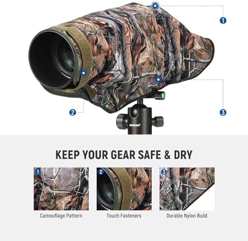 NEEWER PB019 Camera Rain Cover XL Large Waterproof Raincoat Protective Cover for Canon Sony Nikon Fujifilm DSLR Camera & Lenses up to 800 mm Double-Sided Camouflage Green Nylon - Image 7
