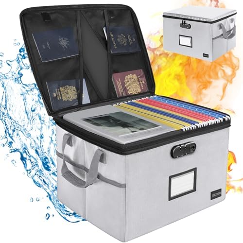 DEEGO Fireproof File Storage Organizer, Water-Resistant File Box with Lock by DEEGO