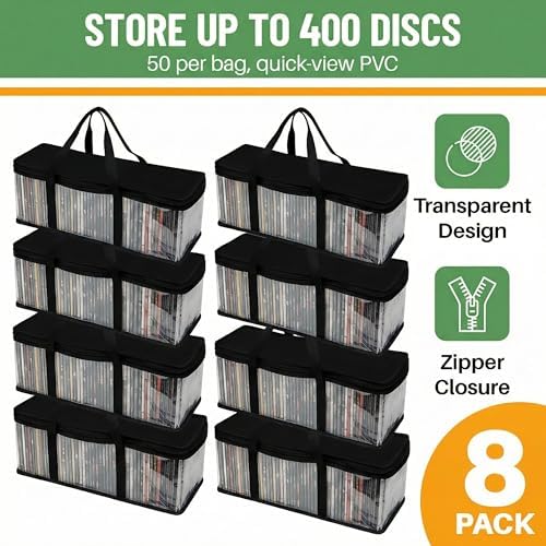 Evelots CD Storage Bags, 8 Pack, Holds 400 CDs with Handles - Image 2
