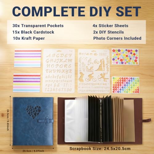 Vintage PU Leather DIY Scrapbook, 6-Ring Refillable 180° Lay Flat Photo Album Holds 220 4x6 Photos, 25 Blank Pages, Gift for Wedding Baby Travel Family - Image 2