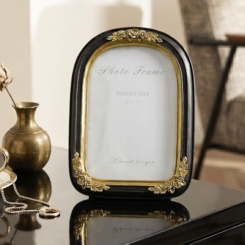 Cuspin 5x7 Picture Frame Black Gold Vintage Ornate Arched Resin Frame - Image 3