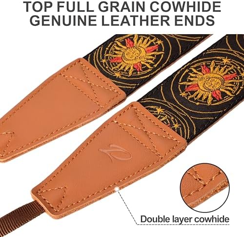 Padwa Lifestyle Yellow Sun God Camera Strap - 2" Full Grain Leather Ends Camera Straps for Photographers, Vintage Embroidered Cotton Soft Suede Fabric Padded Strap Quick Release fits All Cameras - Image 2