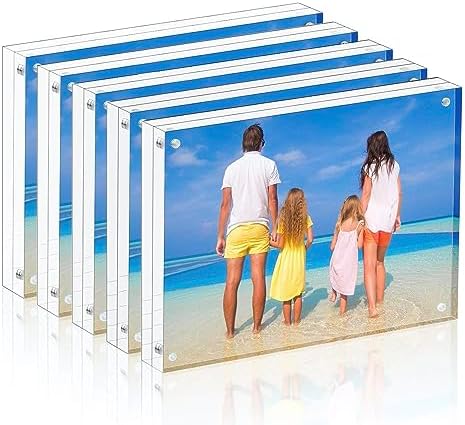 Meetu Acrylic Picture Frame 3.5 x 5 inch,5 Pack Clear Freestanding Double Sided 20mm Thickness Frameless Magnetic Photo Frames Desktop Display with Gift Box Package by Meetu